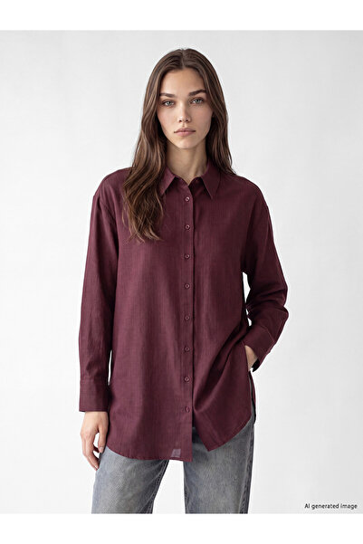 LC Waikiki Burgundy Cotton Women's Shirt Tunic