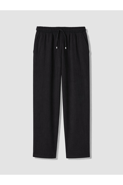 LC Waikiki Black Women's Muslin Pants with Elastic Waist