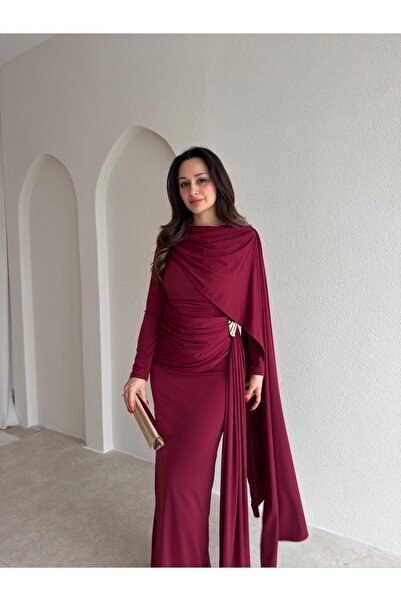 Mooi Butik Elvi̇s Maxi Dress 5447 - Burgundy