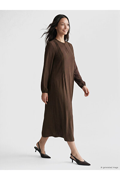 LC Waikiki Brown Judge Collar Dress with Stitching Detail