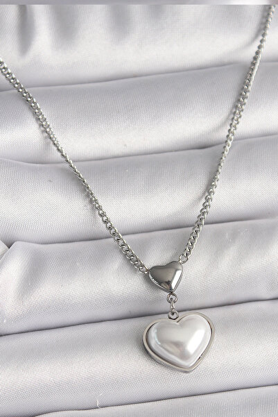 DMR Elegance 316L Steel Silver Color Chain 3D Heart Model Women's Necklace