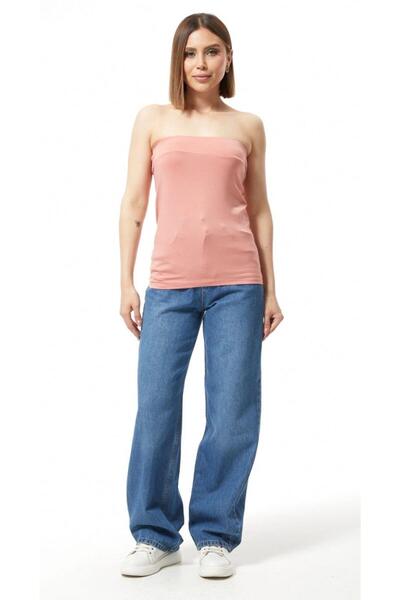NEALDİN Women's Powder Strapless Top Stretchy Cotton Strapless Bustier