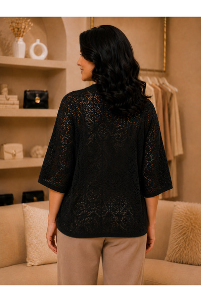 QYA Clothing Cardigan de damă cu model ajurat, tricotat, cu mânecă lungă (LUNGIME 68 LĂȚIME 56)