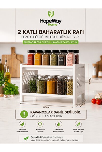 HopeWay Home 2-Tier Spice Rack Countertop Kitchen Organizer White 23X16X16 cm