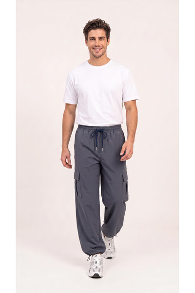BADESSA Men's Smoked Cargo Pocket Thin Parachute Fabric Pants, Comfortable Fi...
