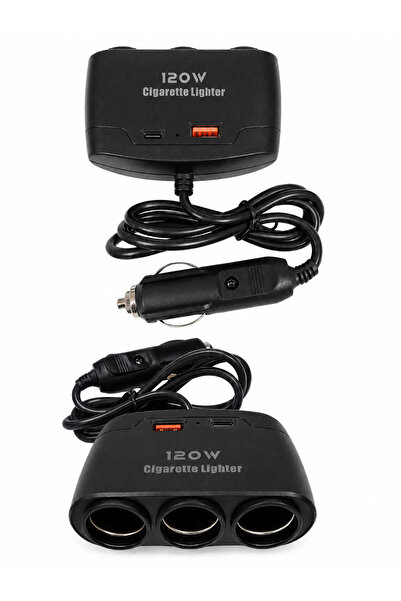 KAPOTO 12V Çakmak Soketi Kablolu 3 Lü Araç Çakmaklık Çoklayıcı Usb Type-C Hız...