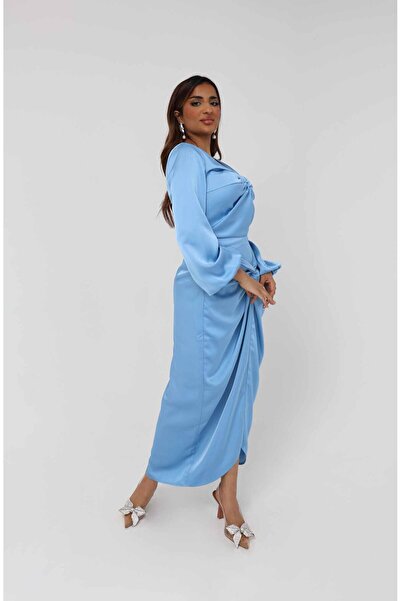 2TRENDY Women's Front Knot Maxi Skirt Light Blue