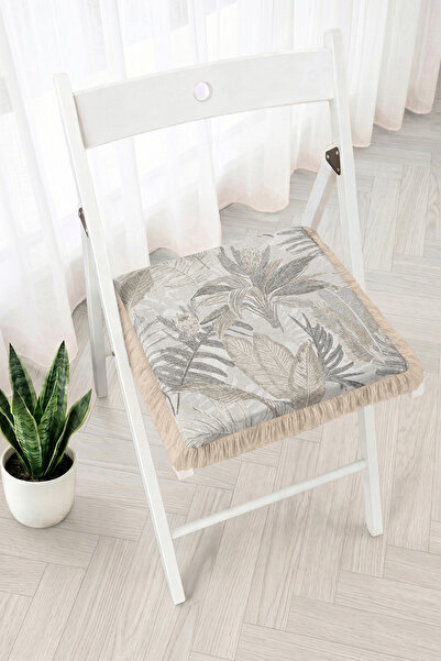 Realhomes Tropical Leaf Patterned Fringed Zippered Chair Cushion - Modern Boh...