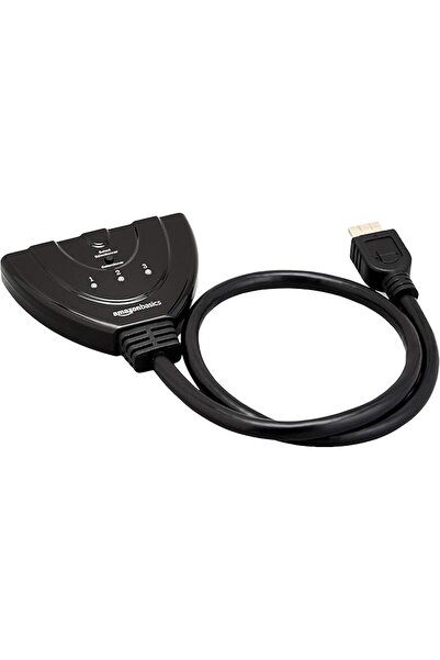 Amazon basics محول HDMI بثلاثة منافذ مع كابل مدمج يدعم فيديو عالي الدقة 4K@30...