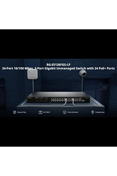 Ruıjıe Reyee Rg-es126fgs-lp 26 Port, 24 Port Megabit Poe, 180w, 2 Port Gigabit Uplink, 1 Port Giga