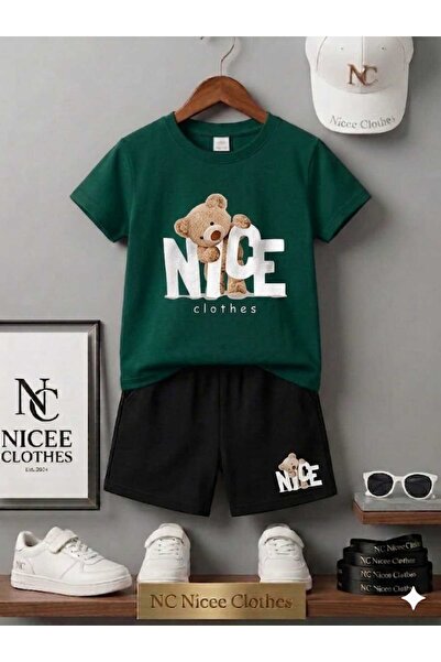 Leto Lykia Summer Children's T-Shirt Shorts Unisex (White with Nice Bear Print)