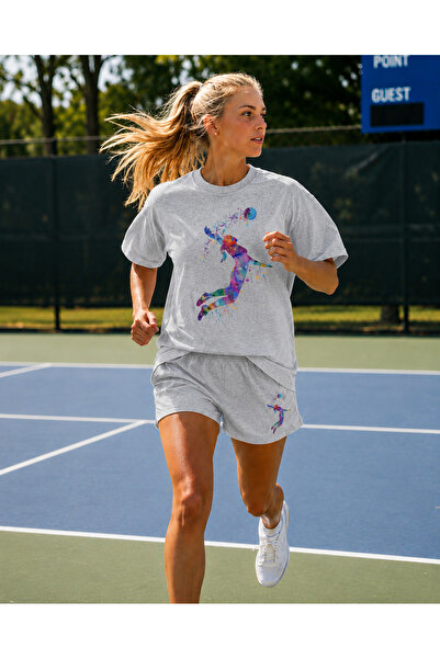 JAWÜ STYLE Volleyball Printed Cotton Oversize T-Shirt Shorts Set