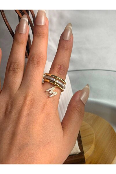 ANKA JEWELLRY خاتم نسائي من الفولاذ بحرف M مرصع بحجر الزركون |   اللون الذهبي