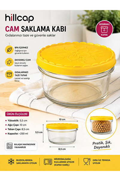 kumkumticaret Hillcap Glass Storage Container 250 ml Round Glass Food Storage...