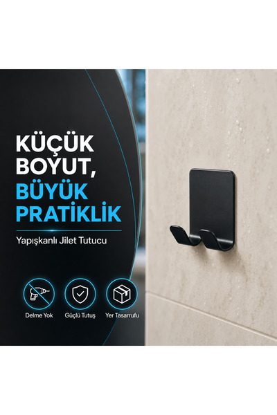 Src 3D 3'lü Yapışkanlı Jilet Tutucu – Delme Gerektirmeyen Banyo Düzenleyici ve Çok Amaçlı Askı