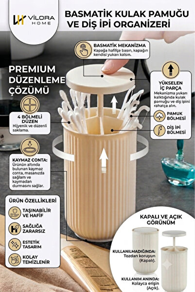 VİLORA HOME BORA - Basmalı Mekanizmalı Hijyenik Çok Bölmeli Kulak Çubuğu ve D...