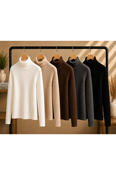 Beybun boutique Women's Body-Fitting Turtleneck Ribbed Knit Sweater