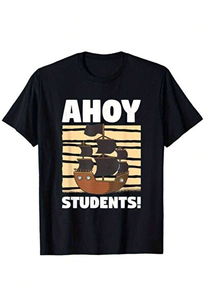 k222 Retro Ahoy Pirate Students T-Shirt – Short-Sleeve Tee, Loose Fit With Fu...