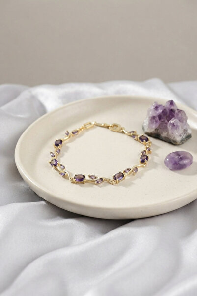 Lisinya Brass Gold Color Purple Zircon Stone Flower Model Women's Bracelet -