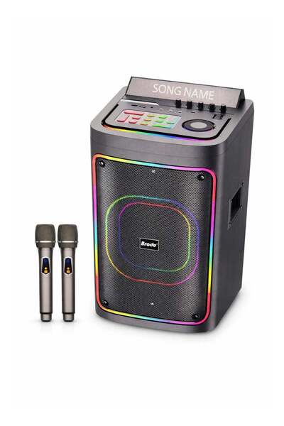 Brodu BTS-2239, 8 Inch Portable Bluetooth Speaker 45W With 2 Wireless Mic Wit...