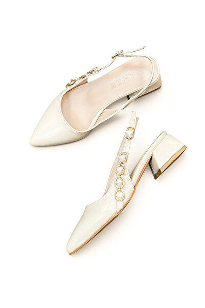 HANZE Women's Short Heeled Shoes Beige Daily Pointed Heeled New Season Ok2500