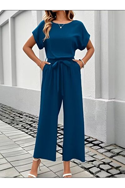 Wear Up Women's Short Sleeve Round Neck Aerobin Jumpsuit with Elastic Waist a...