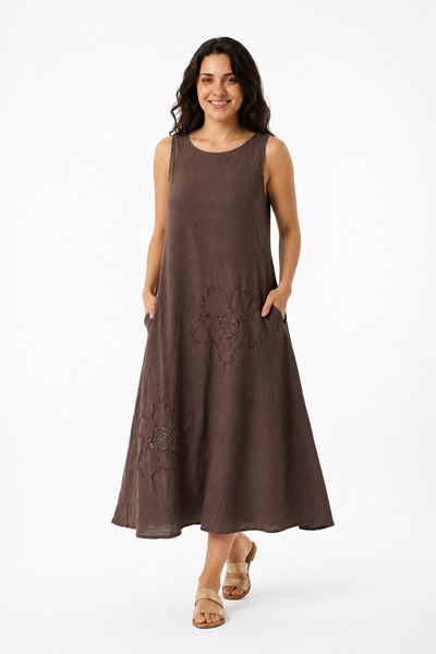 EtkiModa 100% Organic Cotton Women's Daisy Detailed Sleeveless Authentic Dress
