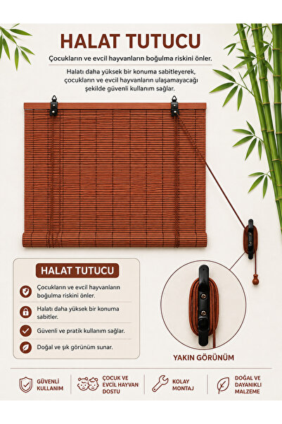 TEKZEN Ahşap Doğal Bambu Katlamalı Stor Perde Güneş Kırıcı Dekoratif Bahçe Balkon Ev Pencere Güneşlik