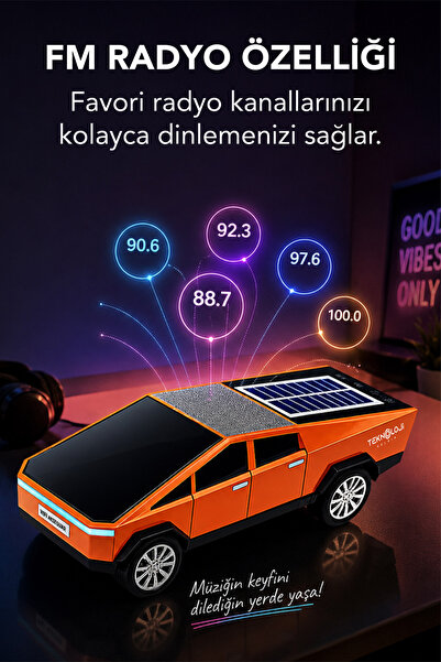 Teknoloji Gelsin WS-699 Cybertruck Model Bluetooth Hoparlör | TWS Stereo | Güneş Enerjili Şarj | USB / TF Kart / AUX / FM Radyo