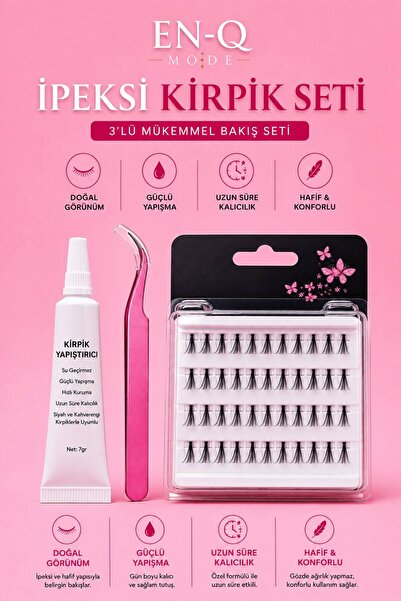 ENQ İpeksi Kirpik Seti | Parçalı Takma Kirpik + Kirpik Yapıştırıcı + Cımbız |...