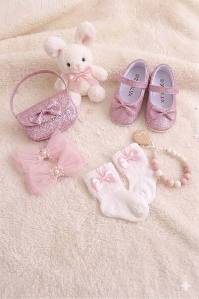 MİNİCORNBABY SİMLİ ÇANTALI KIZ BABET AYAKKABI SET