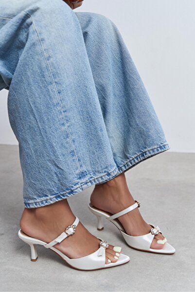NİŞANTAŞI SHOES Calista Satin Buckle Detail Pointed Toe Women's Heeled Slippers