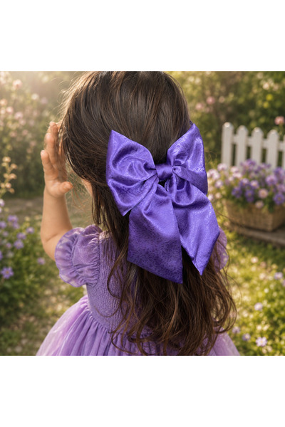 ADEN BEBEK AKSESUARLARI Purple Lilac Satin Big Bow Hair Clip Girls' Hair Clip...