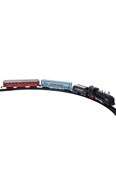OEM Set de trenulețe electrice cu 3 vagoane, șine - Locomotivă cu aburi roșie...