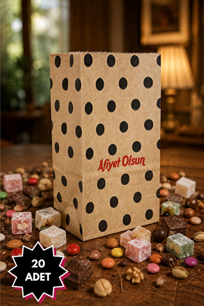 NUYA PACK 20'li Siyah Puantiyeli Körüklü Kraft Kese Kağıdı 10x18 cm