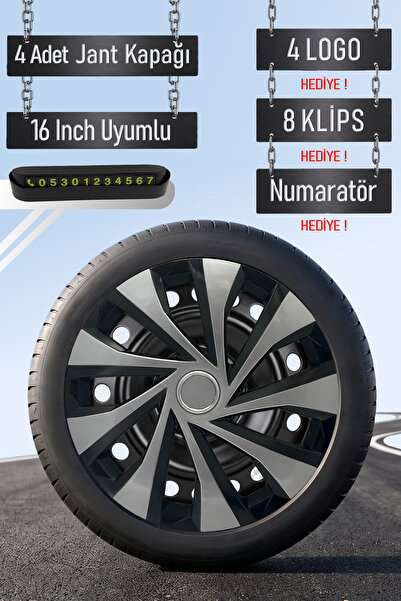 Routicar Ford Jant Kapağı Seti 4 Adet 16" inç Gri Siyah ( Tourneo Transit Con...