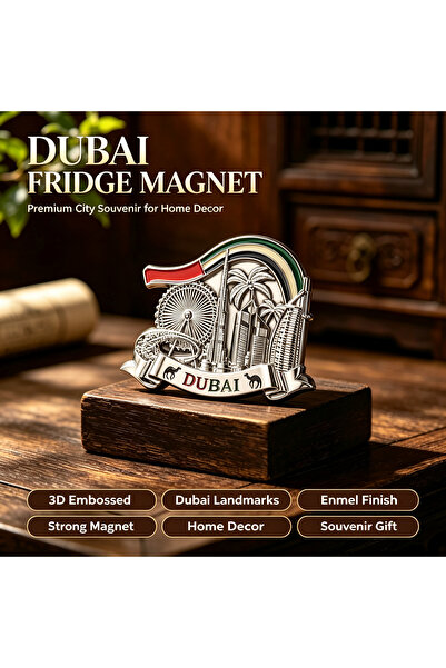 ARIANA Premium 3D Metal Dubai Skyline Fridge Decor, Relief Craft with Burj Kh...