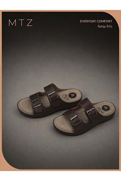 mtz Men's Brown Leather Sandals with Double Adjustable Buckle Straps, Open To...