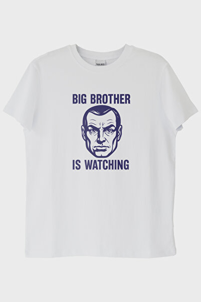 lofux Big Brother Is Watching Printed Dystopian White T-Shirt