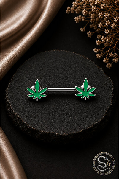 Sinsemilla Jewelry Yeşil Yaprak Figürlü Gümüş Renk Meme Ucu Piercing
