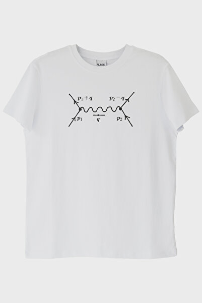 lofux Feynman Diagram Printed Science Themed White T-Shirt