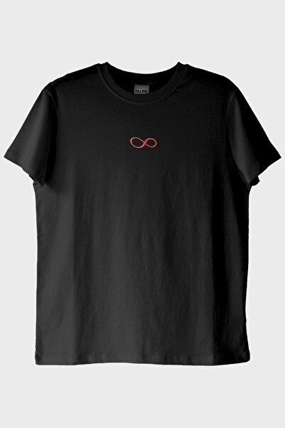 lofux Infinity Pattern Embroidered Black T-Shirt - Valentine's Day Gift