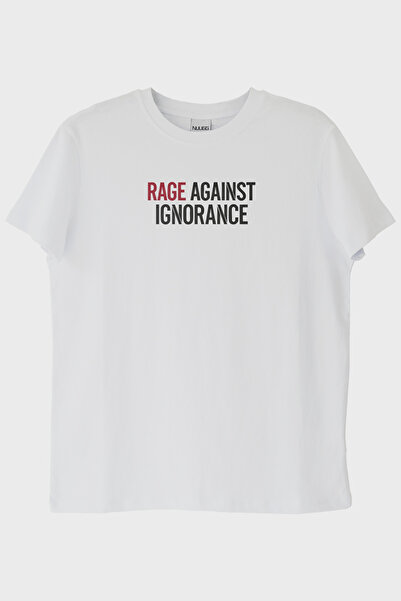 lofux تي شيرت أبيض بطبعة Rage Against Ignorance