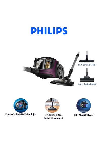 Philips Marathon Ultimate Toz Torbasız Elektrikli Süpürge, 899W, PowerCyclone...
