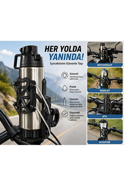 Dexmon Motosiklet ATV Bisiklet Scooter Şişe Termos Matara Suluk Gidon Tutacağı Aparatı 360° Ayarlanabilir Universal Tutucu
