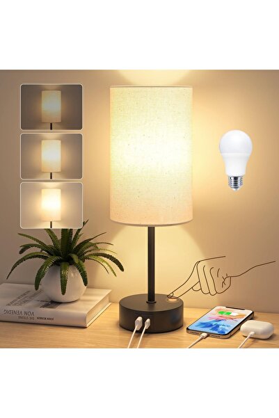 Dotail Lampă cu 3 trepte de luminozitate, bec LED E27 inclus, 3000K, USB, 13,...