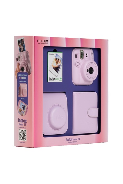 Fujifilm Instax mini 13 Pembe Fotoğraf Makinesi 10'lu Film Kare Albüm ve Deri Kılıf Bundle Box