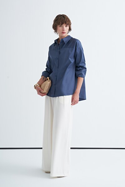 EBU Prive Women's Premium Poplin Shirt with Mobile Waist Belt Indigo