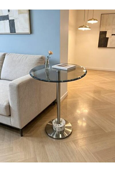 Generic Silver service table with steel base and artificial marble