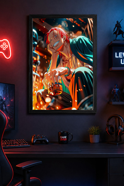Charmbi Akagami Shanks Tablou de perete modern cu ramă neagră Poster personal...